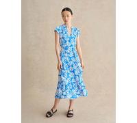 HOBBS Jersey Printed V-Neck Midi Tiered Dress Blue Mix