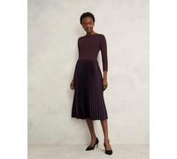HOBBS Knitted Satin Pleated Midi Skater Dress Purple