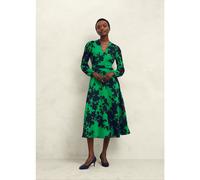 Hobbs London Aurora Printed Long Sleeve Occasion Dress GREEN NAVY AMAZONITE