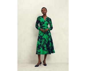 Hobbs London Aurora Printed Long Sleeve Occasion Dress GREEN NAVY SIZE 6