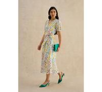 Hobbs London Christie Linen Blend Dress Petite WHITE MULTI SIZE 10