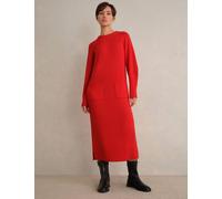 HOBBS Merino Wool Rich Knitted Midi Jumper Dress Red Mix