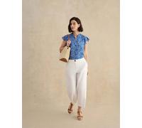 HOBBS Printed Collarless Angel Sleeve Blouse Blue Mix
