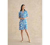HOBBS Printed V-Neck Knee Length Shift Dress Blue Mix