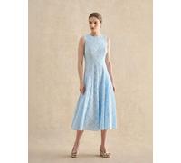 HOBBS Pure Cotton Broderie Midi Skater Dress Blue