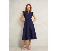 HOBBS Pure Cotton Notch Neck Midi Skater Dress Blue