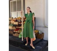 HOBBS Pure Cotton Notch Neck Midi Skater Dress Green