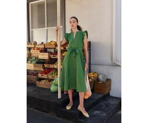 HOBBS Pure Cotton Notch Neck Midi Skater Dress Green