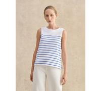 HOBBS Pure Cotton Striped Button Detail Top Blue Mix