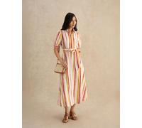 HOBBS Pure Cotton Striped Midi Skater Shirt Dress White Mix