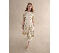 HOBBS Pure Silk Paisley Belted Midi Skater Dress Cream