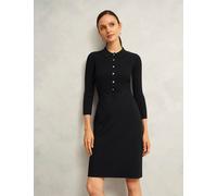 HOBBS Ribbed Collared Button Front Shift Dress Black