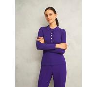 HOBBS Ribbed Knitted Collared Button Detail Top Purple