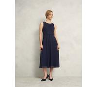 HOBBS Round Neck Sparkly Midi Skater Dress Blue