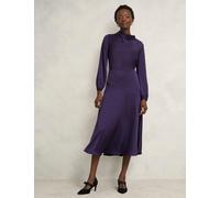 HOBBS Satin Cowl Neck Midi Skater Dress Purple