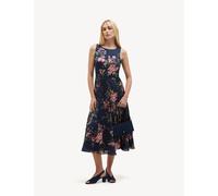 HOBBS Satin Floral Crew Neck Midi Skater Dress Blue Mix