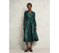 HOBBS Sequin V-Neck Midi Skater Dress Green