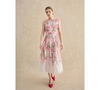 HOBBS Sheer Floral Midi Skater Dress White Mix