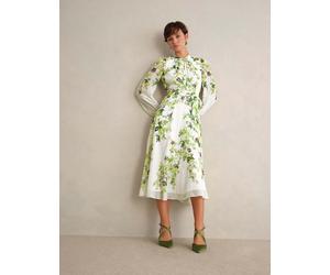 HOBBS Silk Floral Knee Length Shift Dress White Mix