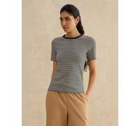 HOBBS Sparkle Striped Button Detail T-Shirt Blue Mix