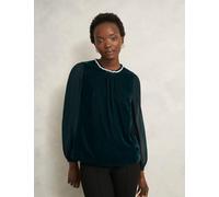HOBBS Velvet Embellished Sheer Sleeve Blouse Green