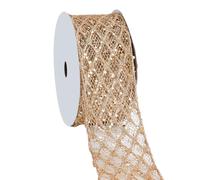 Hobbspring 10 Yards Gold Wired Ribbon Glitter Diamond Mesh Wired Ribbon Sparkling Web Metallic Glitter Ribbons for Christmas Home Decoration Gift Wrapping Bow Making Wreath DIY Crafts