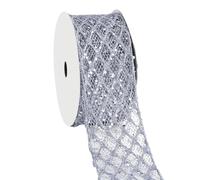 Hobbspring 10 Yards Silver Wired Ribbon Glitter Diamond Mesh Wired Ribbon Sparkling Web Metallic Glitter Ribbons for Christmas Home Decoration Gift Wrapping Bow Making Wreath DIY Crafts