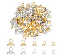 Hobbspring 100Pcs 5 Sizes Bead Cap Bails 4-10mm 18K Gold Plated Round Bail Clasps Pendant Connector Bails Stainless Steel Pendant Caps with Loops for Jewelry Making Necklace Bracelet