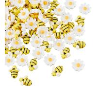 Hobbspring 100pcs Bee Flower Resin Craft Cute Mini 3D Bumble Flatback Tiny Ornaments DIY Daisy Accessories Phone Case Box Photo Frames Embellishments for Hair Clips and Nail