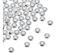 Hobbspring 100Pcs Flat Round Beads 925 Sterling Silver Plated Spacer Beads 4mm Smooth Dics Brass Loose Bead for Jewelry Necklace Bracelets Earrings Making DIY Crafts