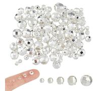 Hobbspring 100Pcs Round Faceted Spacer Beads 5 Styles 925 Sterling Silver Plated Spacer Beads Smooth Brass Metal Spacers Loose Bead for Jewelry Necklace Bracelets Making