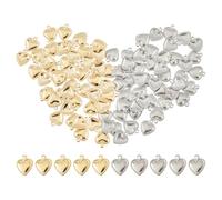 Hobbspring 100Pcs Stainless Steel Love Charms Puffy Tiny Heart Charms Gold Plated and Stainless Steel Color Love Dangle Pendants for Jewelry Necklace Bracelets Earrings Making