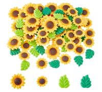 Hobbspring 100Pcs Sunflower Resin Charms 3 Styles Opaque Resin Cabochons Sunflower Leaf Mixed Color Flower Beads Resin Charms Flatback Beads for Crafts Pure Phone Case Ornament