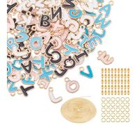 Hobbspring 104pcs 4Color A-Z Alphabet Letters Charms Enamel Alphabet Charm Alloy Initial Charm Pendant with Ball Chains and Chain Connectors for DIY Necklace Bracelet Earring Jewelry Making