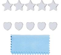 Hobbspring 10Pcs 2 Styles 925 Sterling Silver Heart Beads Star Spacer Bead Large Hole Star Loose Beads Metal Puffed Heart Beads with 1Pcs Polishing Cloth for Jewelry Making Necklace Bracelet Earring