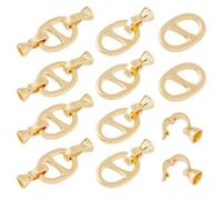 Hobbspring 10pcs Bracelet Extender Fold Over Clasps 18K Gold Plated Brass Connector Clasps Oval Claps Connector with Foldable Clasps for Jewelry Making Bracelet Necklaces Women DIY Craft