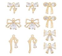 Hobbspring 10pcs Gold Bow Charms 5 Styles Cubic Zirconia Bow Dangle Charms 18k Gold Plated Brass Bowknot Pendants for Jewelry Necklace Bracelets Earrings Making DIY Crafts