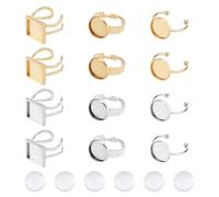 Hobbspring 12pcs Adjustable Blank Rings 3 Styles Cabochon Ring Blanks Stainless Steel Pad Ring Base Flat Round Ring Settings with Glass Cabochons for Jewelry Ring Making