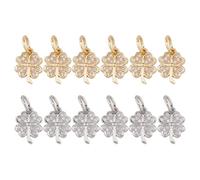 Hobbspring 12Pcs Brass Cubic Zirconia Charms 2 Colors Four Leaf Clover Charms Platinum Golden Micro Pave Clover Charm with Jump Ring for Bracelet Necklace Earring Jewelry Making
