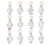 Hobbspring 12Pcs Cross Pearl Charms Cultured Freshwater Pearls Charm Natural Pearl Pendants with Platinum Copper Wire Loops for Earrings Bracelets Jewelry Making DIY Crafts