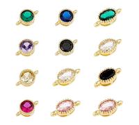 Hobbspring 12Pcs Cubic Zirconia Link Charms 2 Styles Random 18K Gold Plated Crystal Connector Charms Micro Pave Round Oval Double Loop for Jewelry Making DIY Crafts