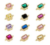 Hobbspring 12Pcs Cubic Zirconia Link Charms 2 Styles Random 18K Gold Plated Crystal Connector Charms Micro Pave Retangle Square Double Loop for Jewelry Necklace Bracelets Making