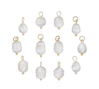 Hobbspring 12pcs Fresh Water Pearl Charms Pearl Pendants Rice Cultured Pearl Charms White Baroque Natural Irregular Pearl Drop Charms Pearl Dangle Pendant with Brass Pins for Earring Bracelet Necklace