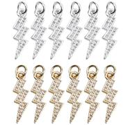 Hobbspring 12Pcs Lightning Charms Golden and Silver Cubic Zirconia Flash Charms Celestial Thunder Bolt Charm with Jump Ring for Jewelry Making Necklace Earring DIY Crafts