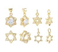 Hobbspring 12pcs Star Of David Charms 18K Gold Plated Pendent 4 Styles Brass Six-Pointed Stars Charm for Jewelry Making DIY Crafts Bracelets Necklace Accessories