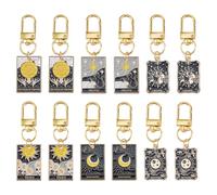 Hobbspring 12Pcs Tarot Charm Keychain 6 Styles Golden Black Tarots Keychain Charms Tarot Card Pendants with Lobster Clasp for Handbag Wallet Backpack Accessory Decoration