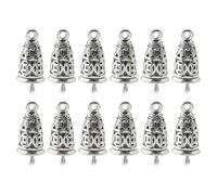 Hobbspring 12pcs Tibetan Style Alloy Pendants Wind Chime Bells Mini Bell Charms Tibetan Silver Bell Charms Pendants for DIY Craft Jewelry Making Xmas Tree Door Hanging Decoration