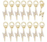 Hobbspring 14Pcs 18K Gold Plated Flash Thunder Dangle Pendant Charm Brass Cubic Zirconia Lightning Bolt Charms with Jump Rings for Jewelry Making Necklace Earring Craft Supplies