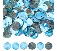 Hobbspring 150PCS Flat Round Shell Beads 15mm Dodger Blue Disc Coin Seashells Pendants Natural Akoya Shell Dyed Disc Charms for DIY Craft Earring Bracelet Necklace Jewelry Making