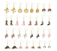 Hobbspring 16 Styles Horse Riding Suit Horseshoes Drop Dangle Earrings Alloy Enamel Iron Earrings Cowboy Hat Boots Design Golden 32~52mm Derby Earring Jewelry for Women Horse Racing Accessories